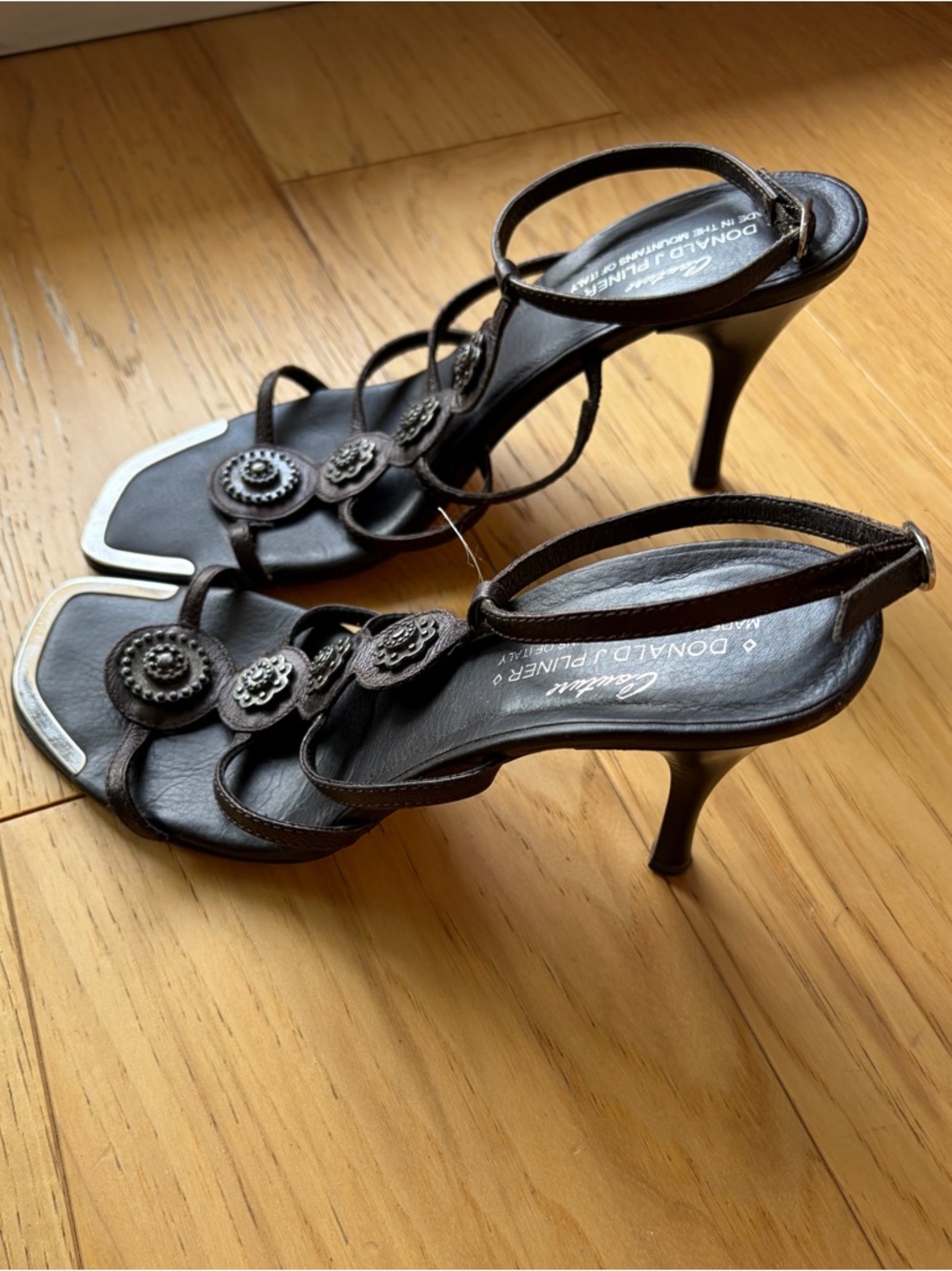 Donald J. Pliner Black Strappy Leather Heels